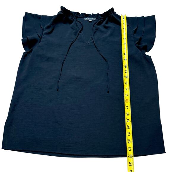 Adrianna Papell Women’s Black Flutter Short Sleeve Blouse Notch Neck Top Size L - Picture 6 of 9